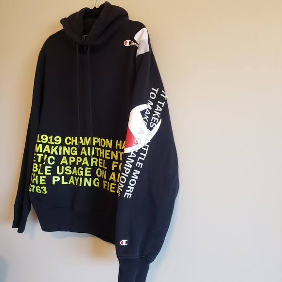 Champion 1919 Graphic Super Behind The Label Black Yellow Athletes Hoodie  XL - Picture 2 of 10